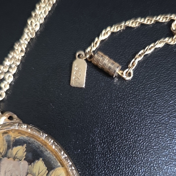 1928 Victorian Revival Transparent Roses Floral Pendant Necklace - Picture 12 of 14